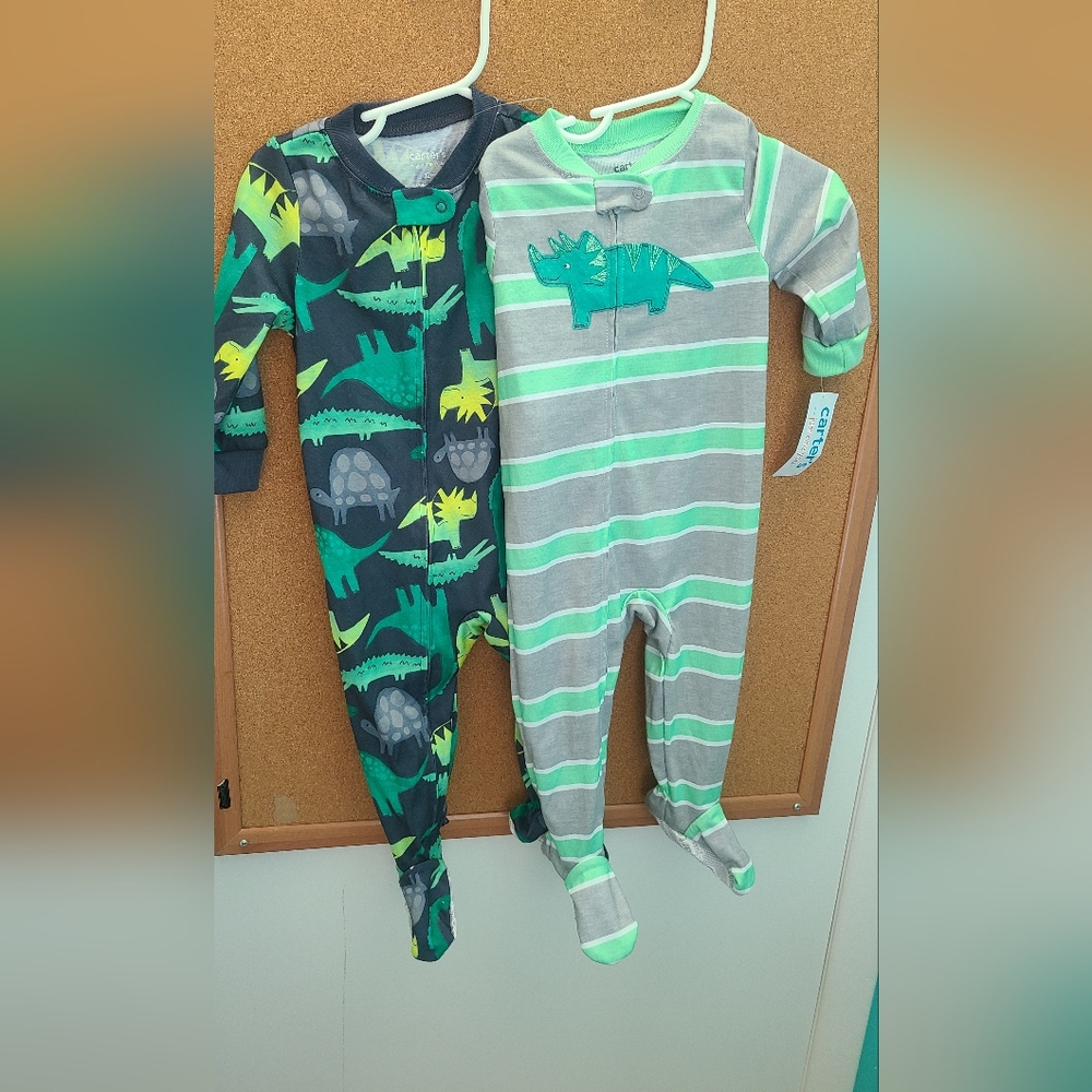 Carter's Green and Gray Dinosaur Sleepers, 12m